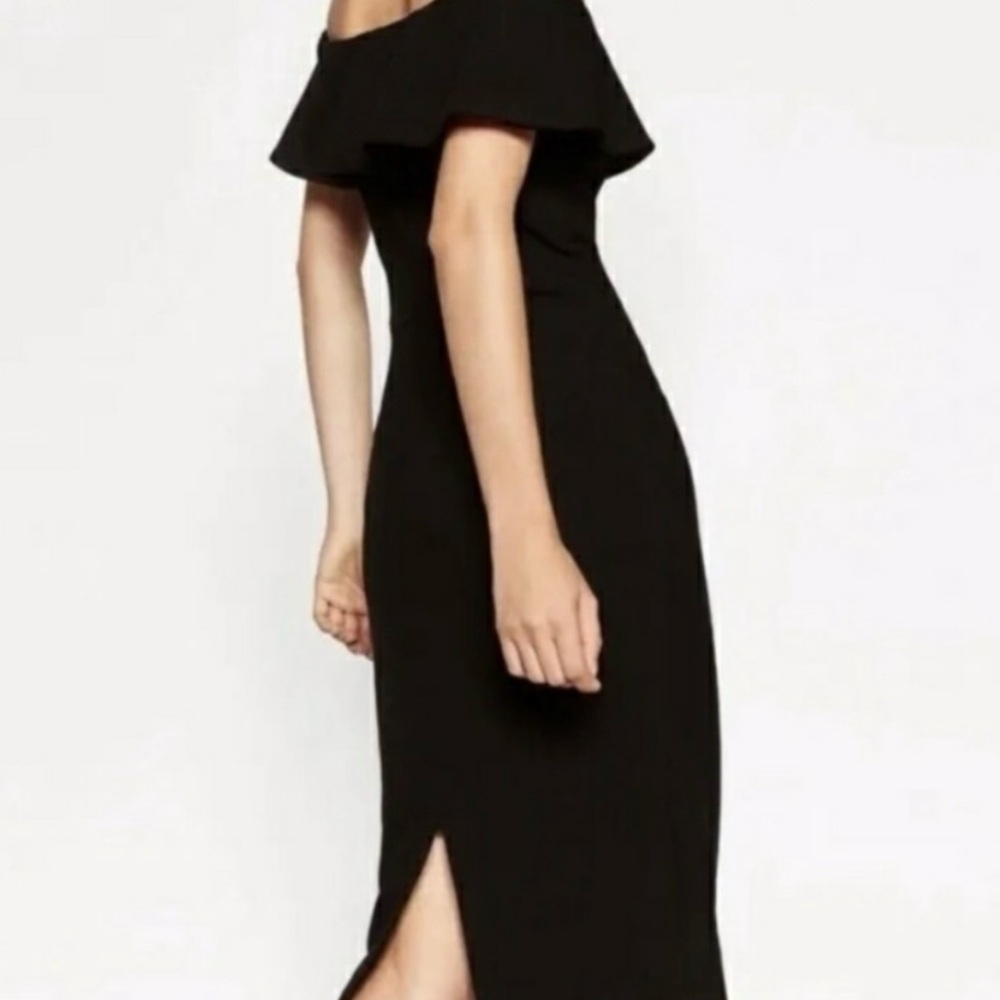 Zara Off Shoulder Classic Midi Cocktail Dress, Black, size M - Picture 5 of 6